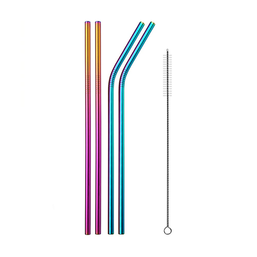 15-Piece Reusable Drinking Metal Straws Set Reflective Rainbow Colored  Stainless Steel Eco Friendly