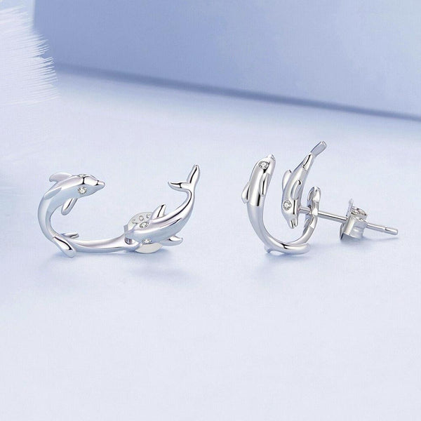Double Dolphin Earrings, open and side view