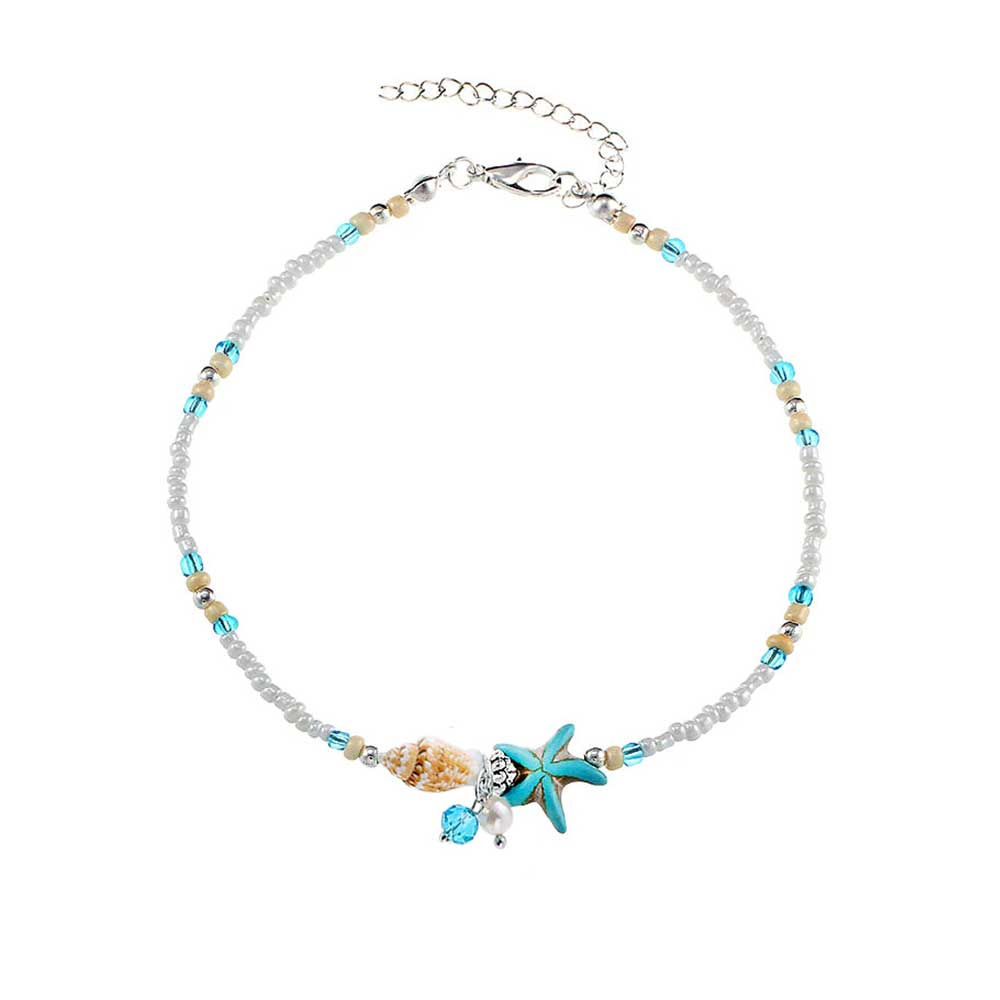 Beaded Starfish Anklet with Shells & Pearls | Citrus Reef