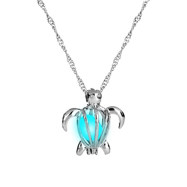 Glow in the Dark Necklace Aqua Heart Glowing Necklace 