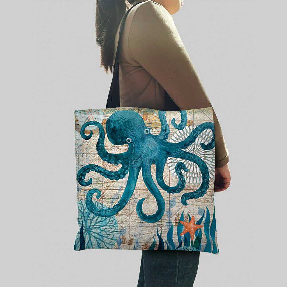 Sea Treasure - Octopus Embroidered Canvas deals Messenger Bag