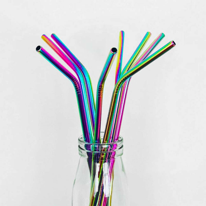 15-Piece Reusable Drinking Metal Straws Set Reflective Rainbow