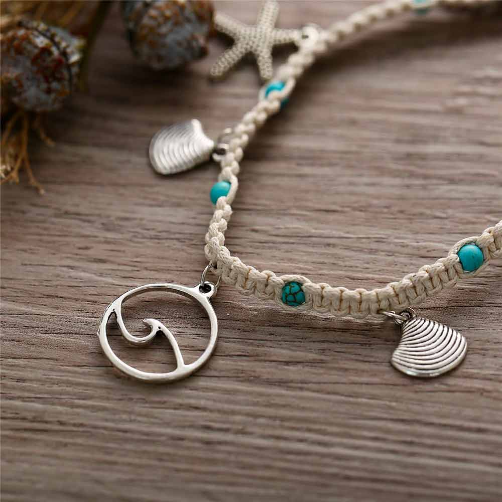 Woven Wave Anklet with Beach Charms | Citrus Reef